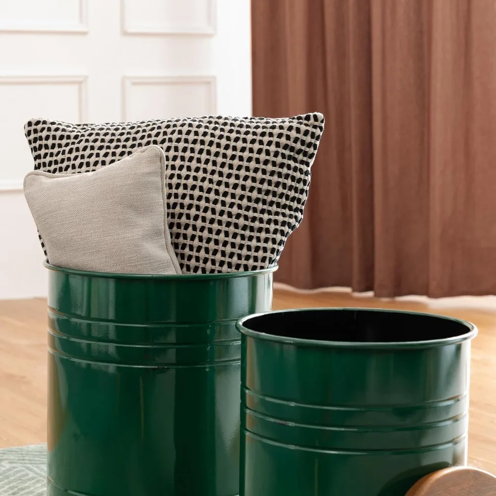 مجموعة طاولات متداخلة على طراز المزرعة، طاولات قهوة معدنية مستديرة مع مساحة تخزين، طاولات نهاية مميزة مكونة من قطعتين لغرفة المعيشة #6