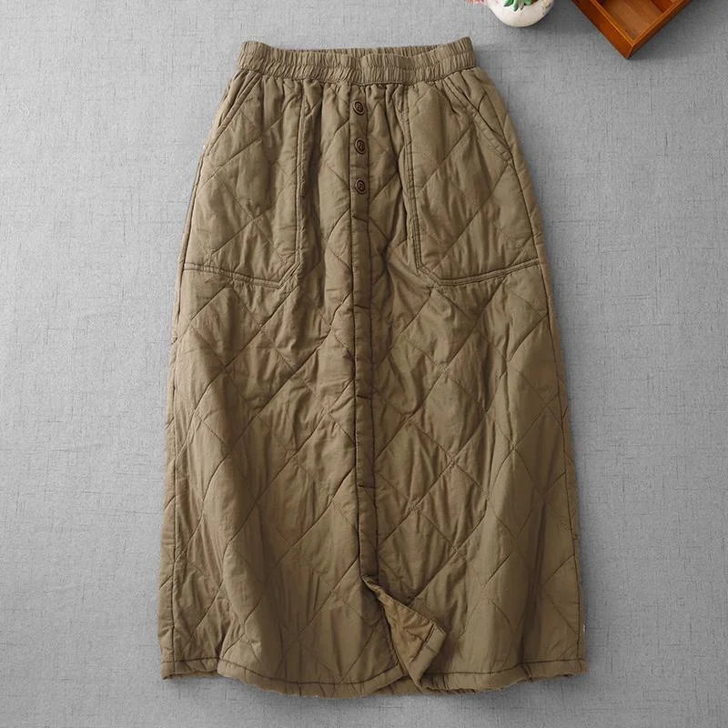 

Thiened Cotton Retro Winter f Skirt Diamond Pattern Warm Versatile Slimming High Waist Polyester Fiber Cake Skirt