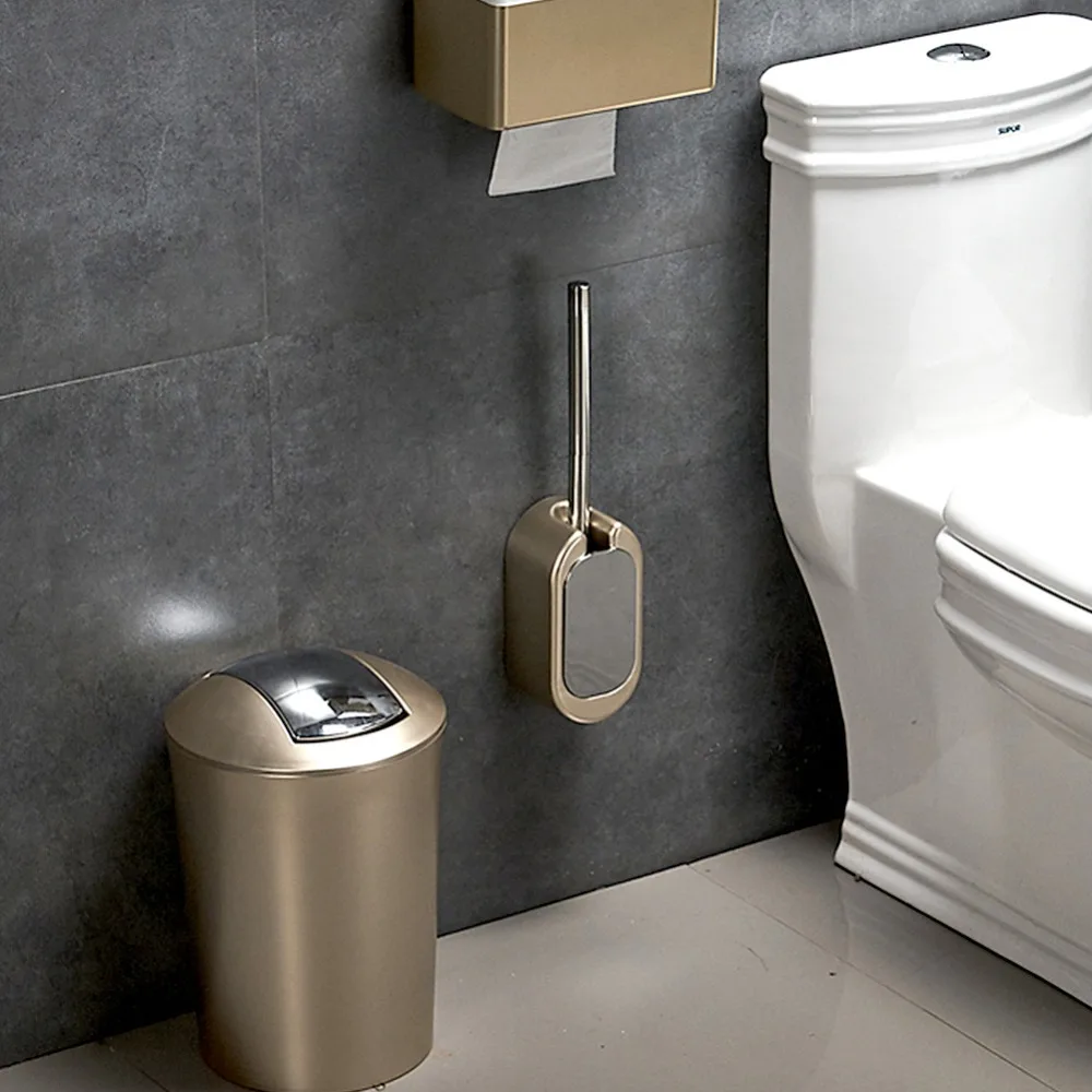 ABS Stainless Steel Toilet Brush Set Gold Silver Rose Gold Electroplated Finish Toilet Brush Easy Clean Wall Mounted