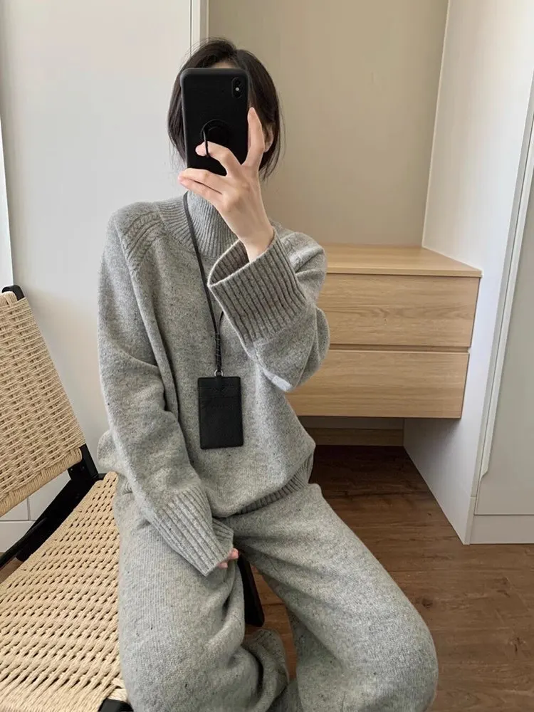 

100% кашемировый свитер с высоким воротником, витая свободная рубашка с ленивым ветром