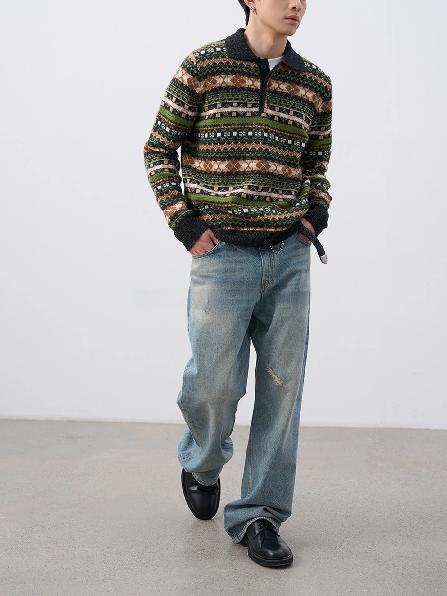 

SORICO Christmas Green Woolen Knitted Sweater Heavyweight Fair Isle Embroidery Breathable Warm Lightweight Citywalk Suit...
