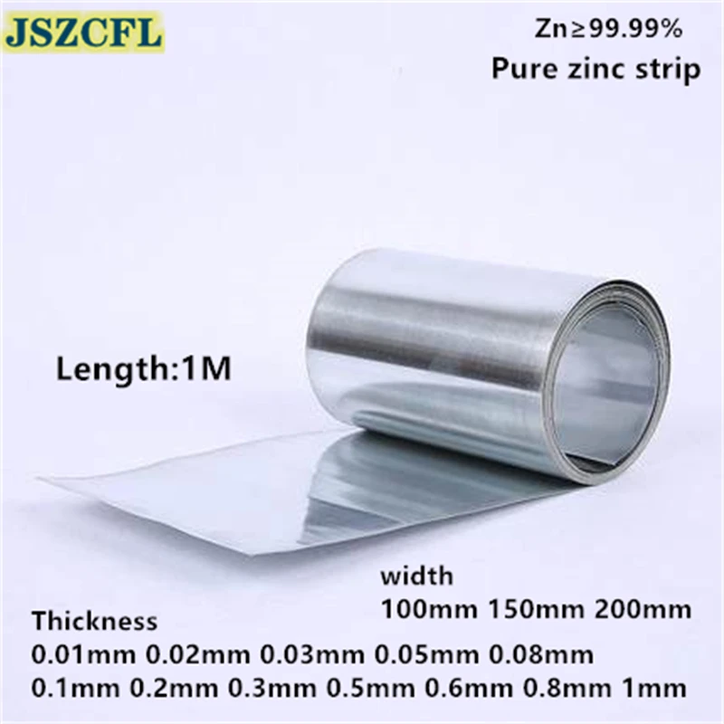 1M High Pure Zn≥99.99% Zinc Plate Zn Sheet thickness 0.01 0.08mm 0.1mm 0.2mm ~ 1mm Zinc strap for Industry lab DIY metalworking