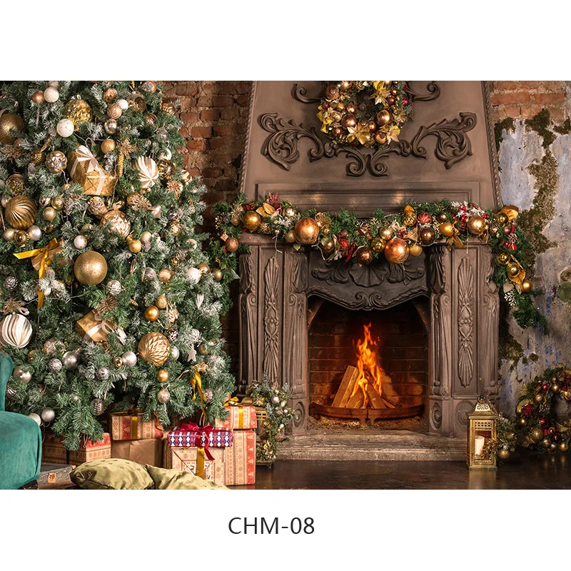 SHUOZHIKE Christmas Day Photography Backdrops Prop Christmas Tree Fireplace Photographic Background Cloth CHM-005