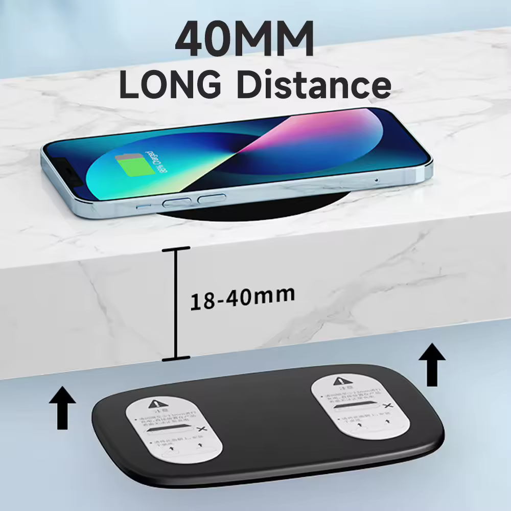 40MM ארוך מרחק להסתיר אלחוטי מטען Pad התגנבות שולחן העבודה שולחן מהיר אוויר טעינה עבור iPhone 14 13 12 11 Pro Max XS XR Samsung S22 S21 S20 Z Fold 4 3 2 Flip XIAOMI Pixel 6 Pro 7 פרו מקסימום סמסונג