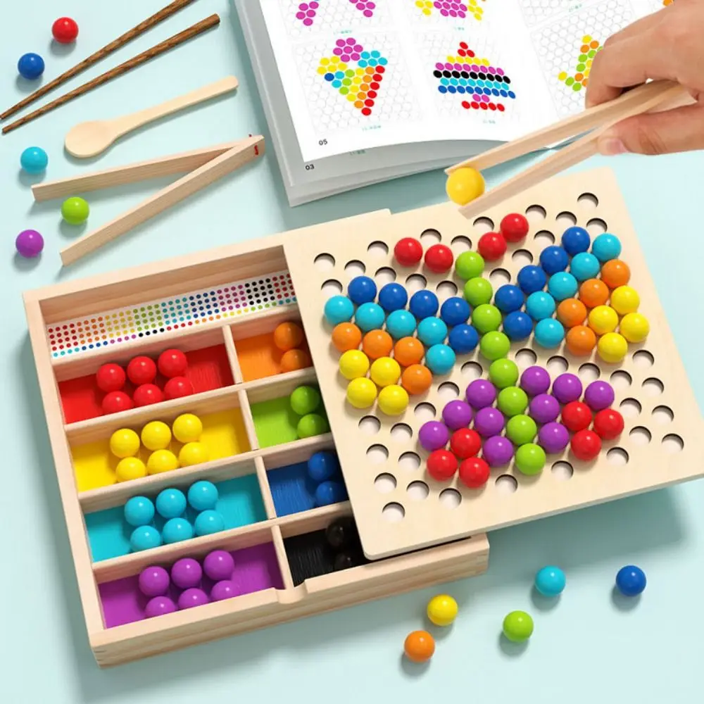 Perline con clip Montessori in legno Giocattolo Perline rotanti Puzzle Perline Gioco di abbinamento colori Pensiero logico Gioco di smistamento dei colori dei cartoni animati