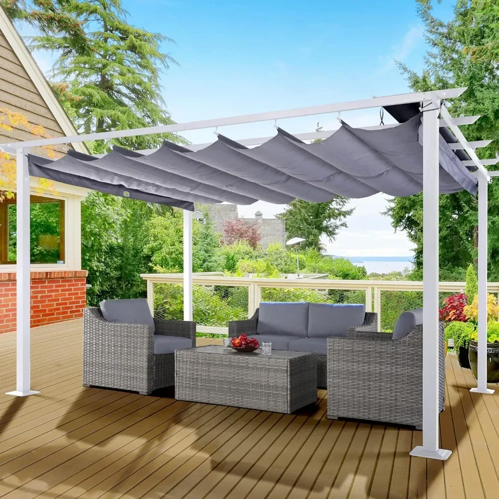 

Outdoor Pergola, 10 X 13 Outdoor Retractable Pergola with White Frame for Backyard, Garden, Outdoor Garden Gazebo