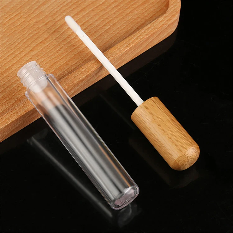 10 pacotes atacado 5ml maquiagem cosmética transparente vazio tubos de brilho labial recipientes de brilho labial de bambu tubos de aperto de brilho labial tampa de madeira