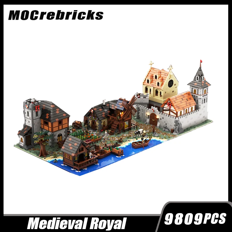 

Street View Customized Building Block Model Medieval Europe Royal Castle Manor Village Mill Port Architecture Module Brick Toy