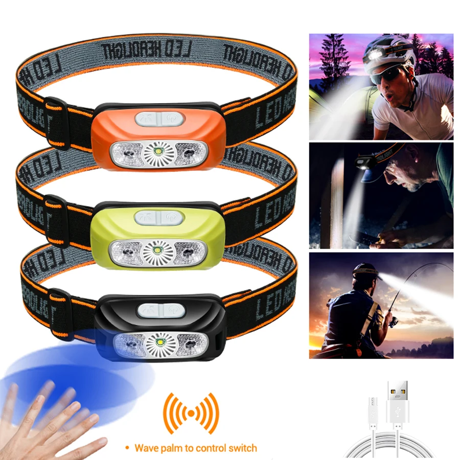 Strong Light Headlamp Portable LED Sensor Headlight USB Rechargeable Head Flashlight Outdoor Camping Fishing Emergency Lantern image 2
