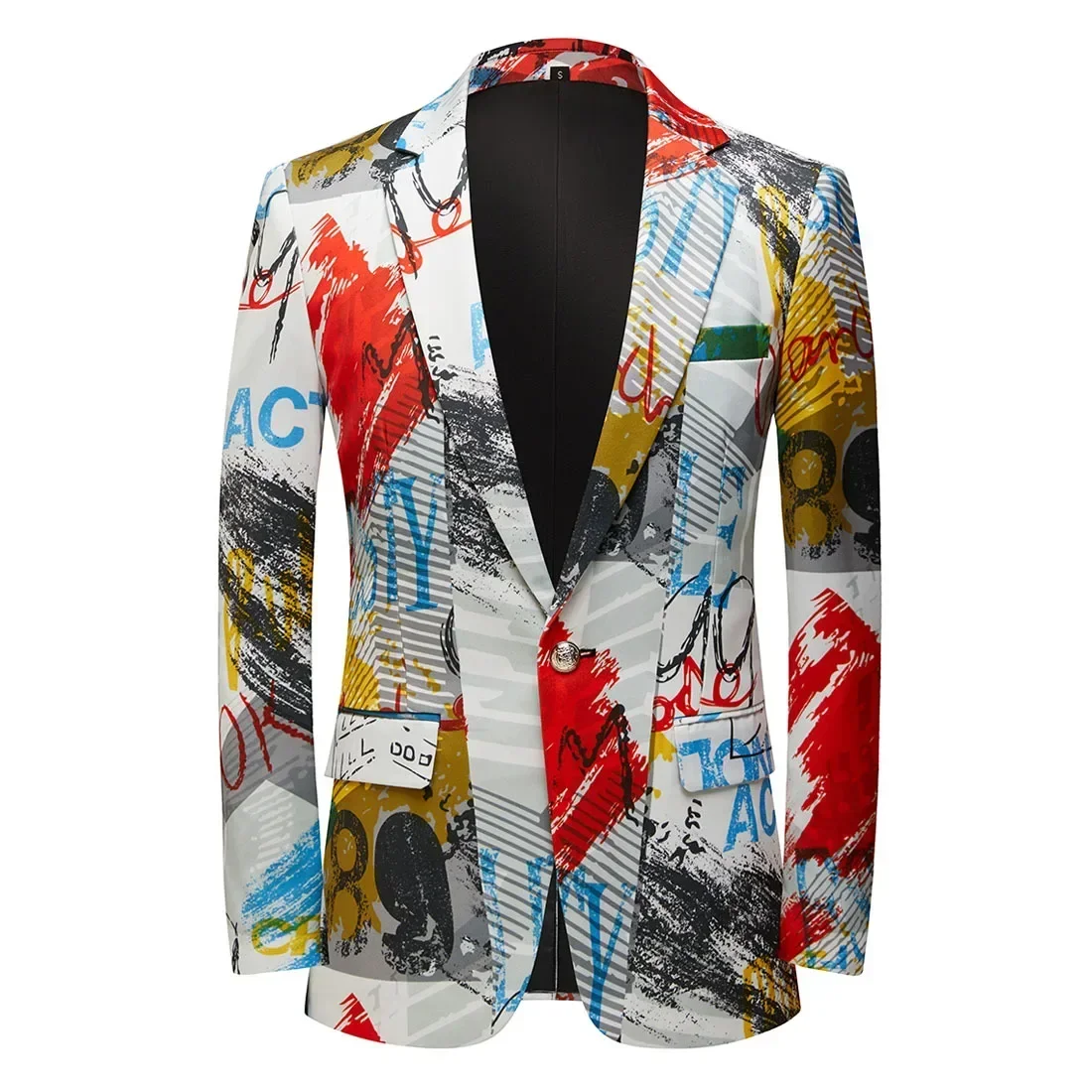 Stylish Graffiti Printed Party Blazer for Men One Button Slim Fit Christmas Mardi Gras Halloween Costume Party Blazers Male 6XL