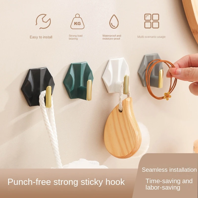 GQIYIBBEI Kitchen Bathroom Accessories Hook Solid 4pcs Traceless Pasting Decorative Hooks Hanger Wall Decor Key Holder