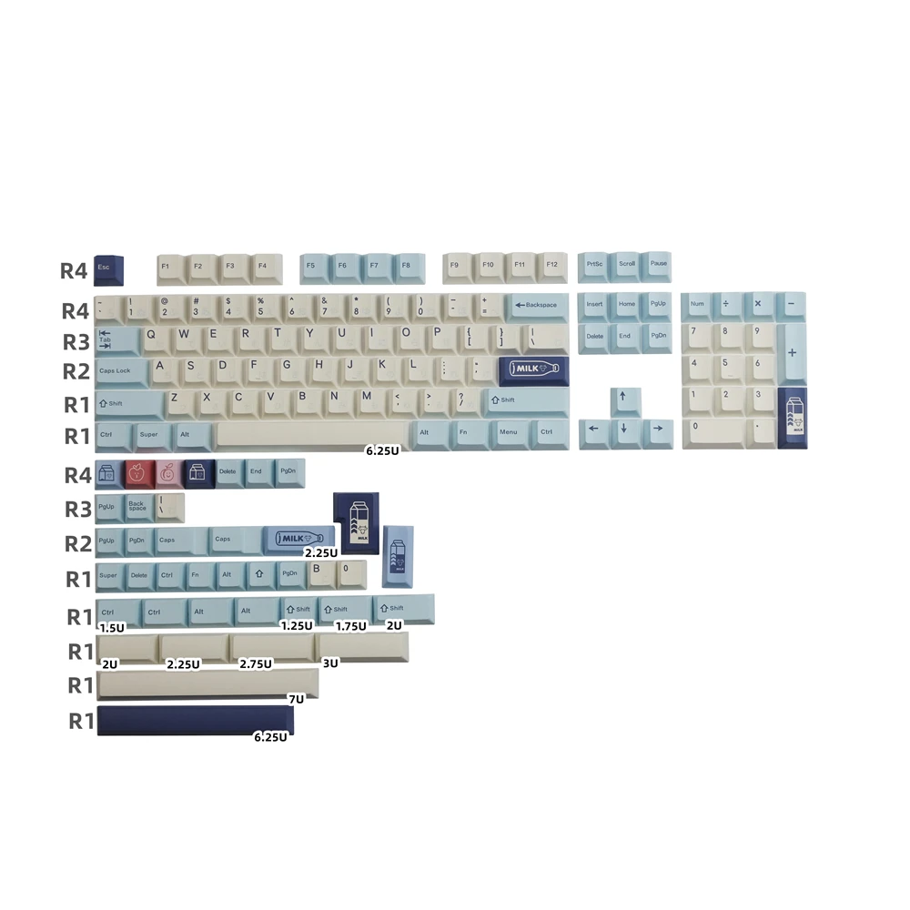 

140 Keys Fruity Milk Keycaps PBT DYE- Sublimation Mechanical Keyboard Cherry Profile With 1.75U 2U Shift 6.25U 7U Space Bar