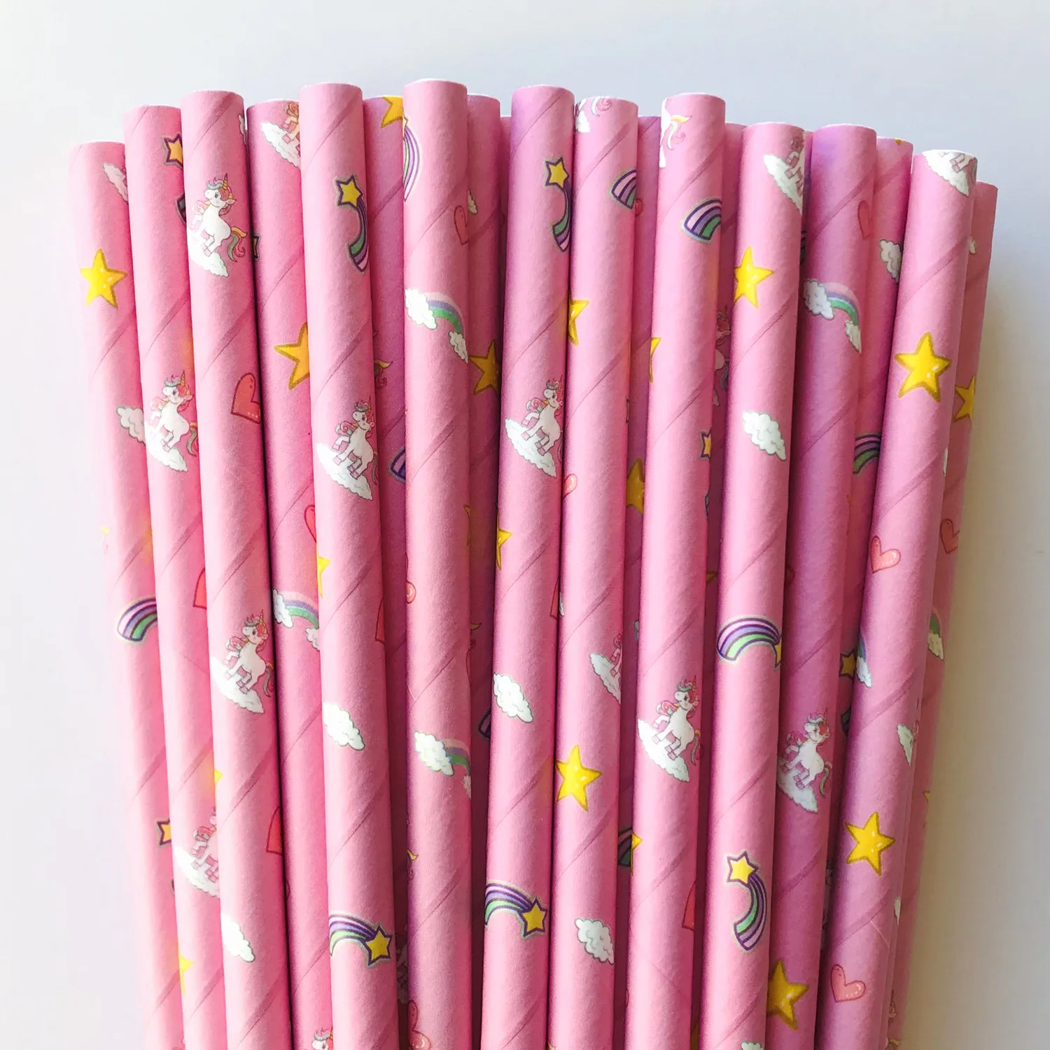 200 Pcs Pink Unicorn Drinking Paper Straws-Cute Rainbow Cartoon Horse Pony Cloud Star Heart Kids Girl Baby Shower Birthday Party