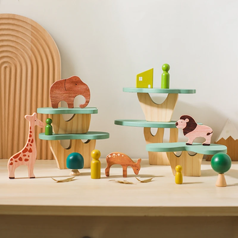 Wald Bausteine Holz Montessori Spielzeug Kreative 3D Puzzle Szene Platzierung Spiel Baby Balance Spielzeug Zimmer Dekoration Baby Geschenk – Detail 3