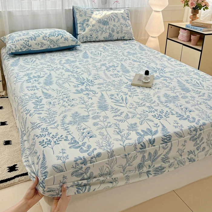 

2025 New washed cotton single bed cover Cloud-like wrinkled cotton printed bedspread and mattress protective cover 90x200