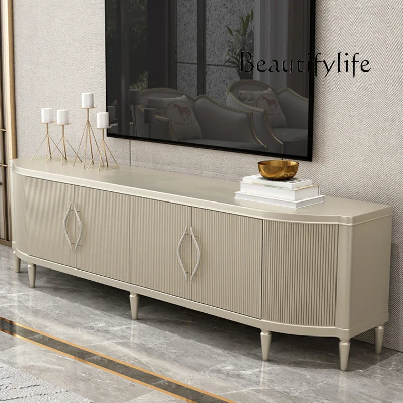 W American Light Luxury TV Cabinet Set Living Room Solid Wood Video Cabinet Simple Villa Living Room Floor Fashion
