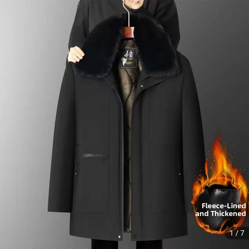 

Men's Pilot Parka Coat High-end Fce Collar Winter Cold Resistance Dad Clothes Cotton Clothes Warm Busin Casual Sle