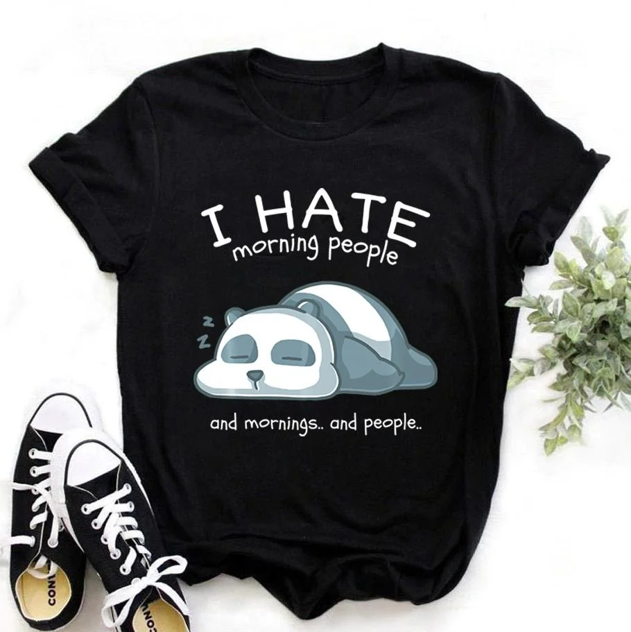 Cute I Hate Morning People Print T-shirts For Women Summer Lovely Short Sleeve Casual Round Neck T-shirts Ladies Creative Tops