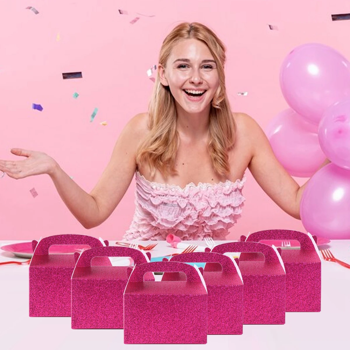 Pink Princess Candy Boxes for Girls Birthday Party Favor Gift Boxes Birthday Packaging Box Treat Bag Kids Party Decorations