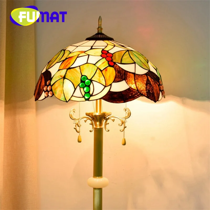 FUMAT Tiffany stained glass Standing lamp Vintage style Creative Grape Art Deco Living room Study Bedroom Bedside floor lamp