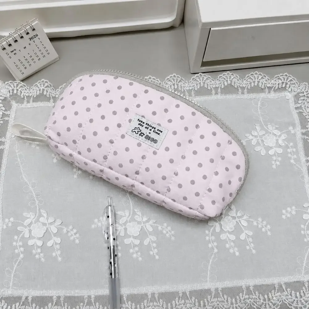 Durable Polka Dot Print Pencil Case Multi-Layer Divided Shell Shape Pen Bag Portable Large Capacity Pencil Pouch Women Girls