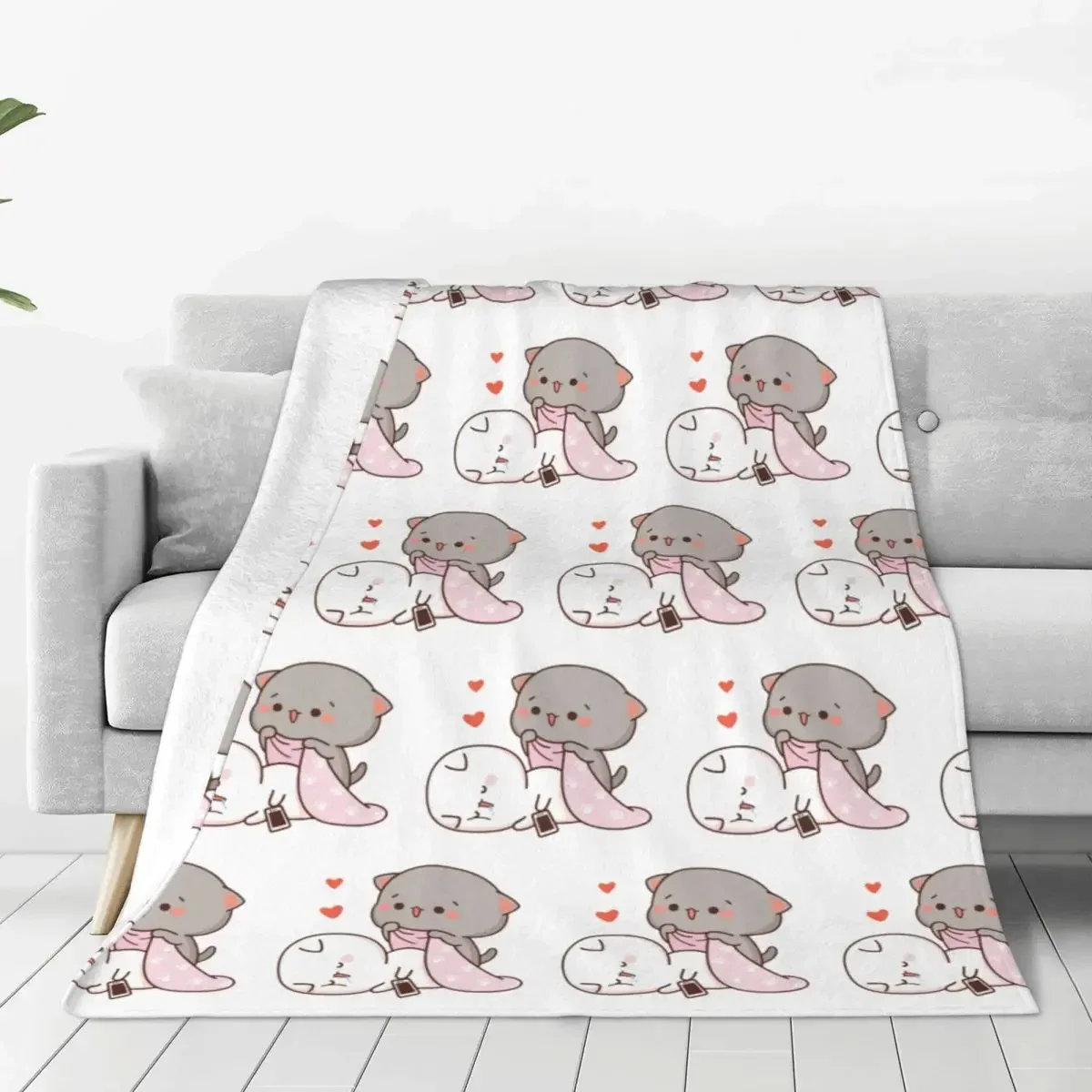 

Kawaii Peach And Goma Mochi Drooling Blanket Cartoon Cat Flannel Throw Blankets Summer Air Conditioning Portable Soft Bedsprea