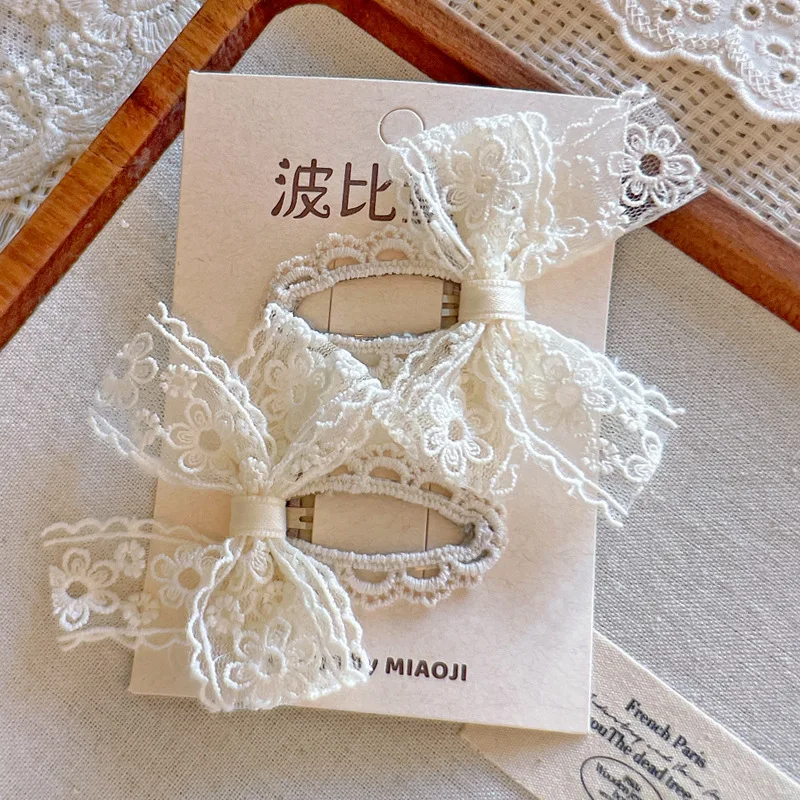 Minimalist Beige Hair Barrettes Korean BB Clip with Lace Pearl Accents Elegant Aesthetic Hair Clips for Women Girls image 6