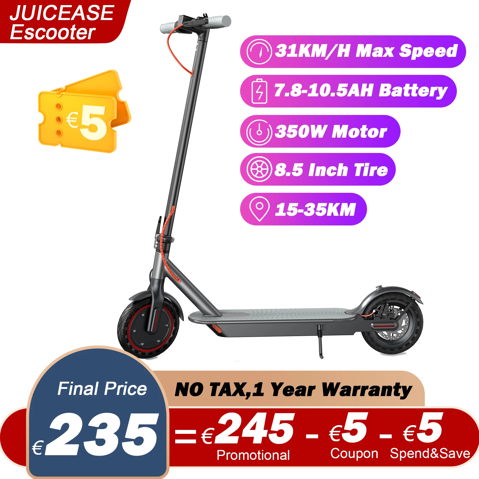 JUICEASE 350W Electric Scooter 8.5