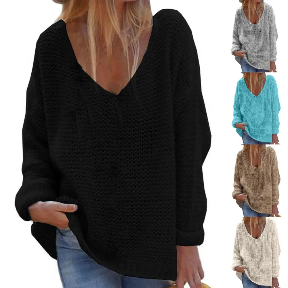 Women Knitted Top Solid Color Autumn Sweater V-Neck Tops Camis Pullover Shirts