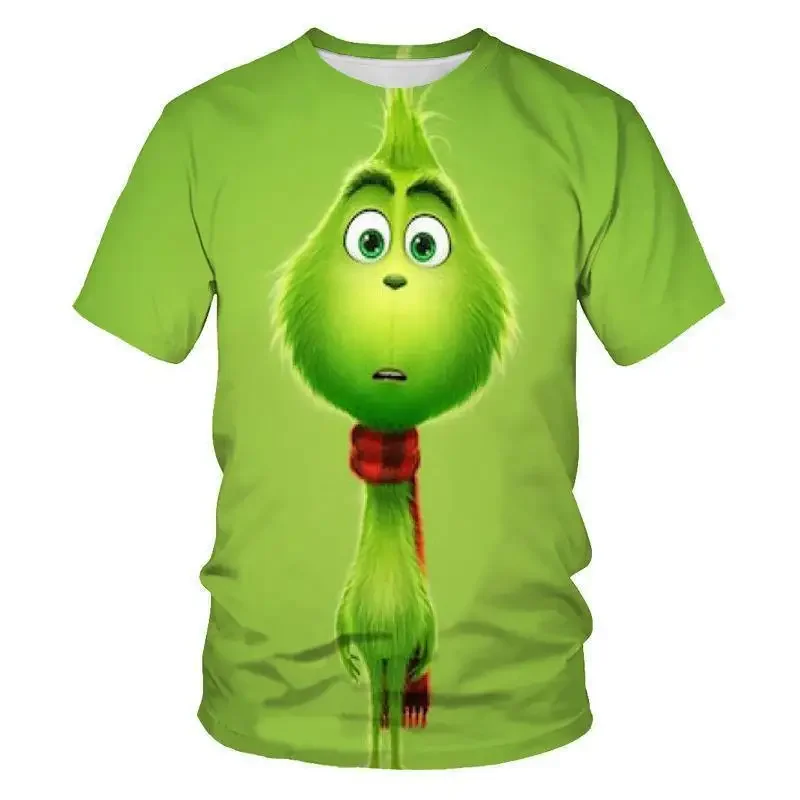 Boys' T-shirt 3D printed green fur monster fashion trend printed short sleeved casual breathable quick drying clothes