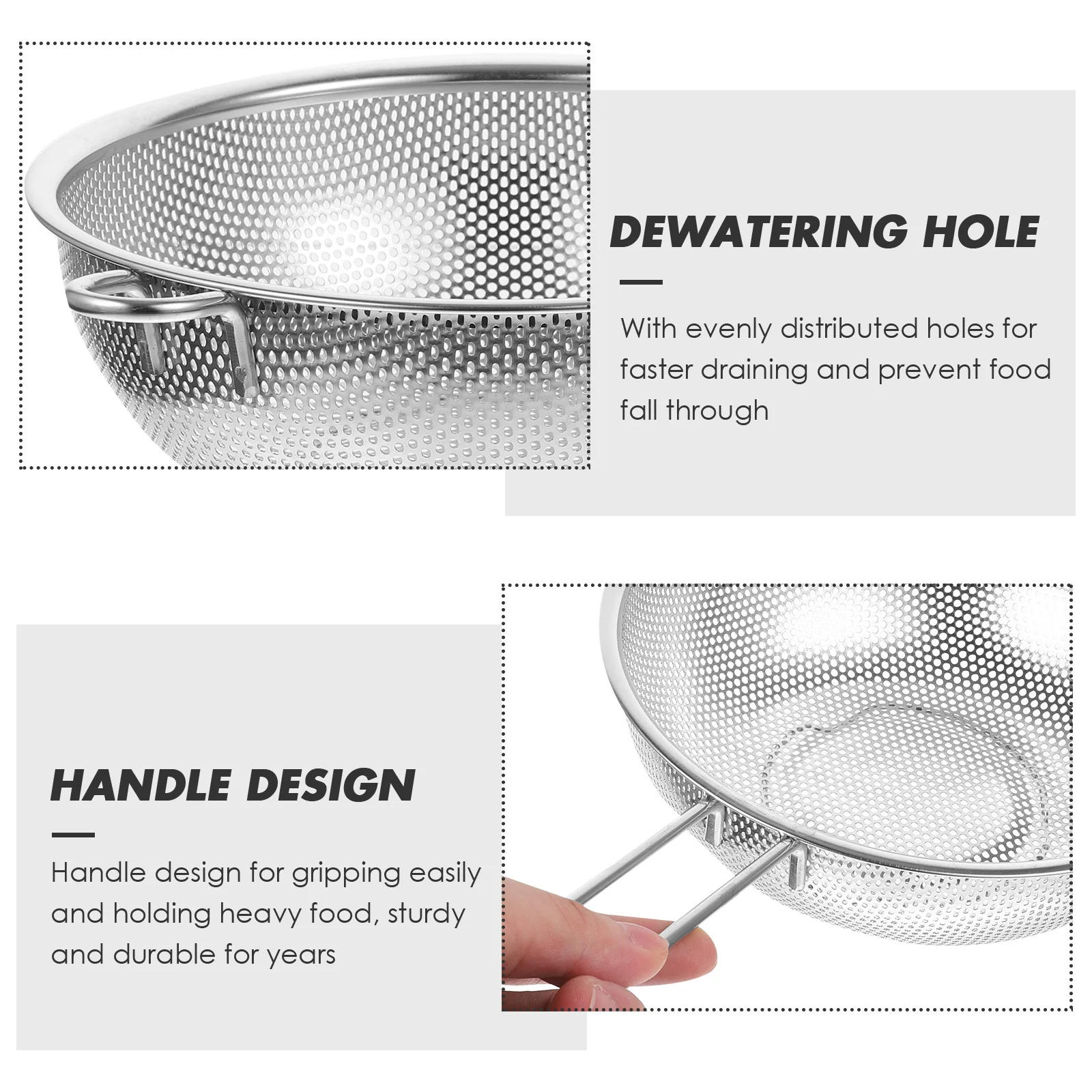 

Single Handle 19.2 Stainless Steel Filter Kitchen Colander Basket for Rice Vegetable Fruit Washing Draining Rice Wash Strainer