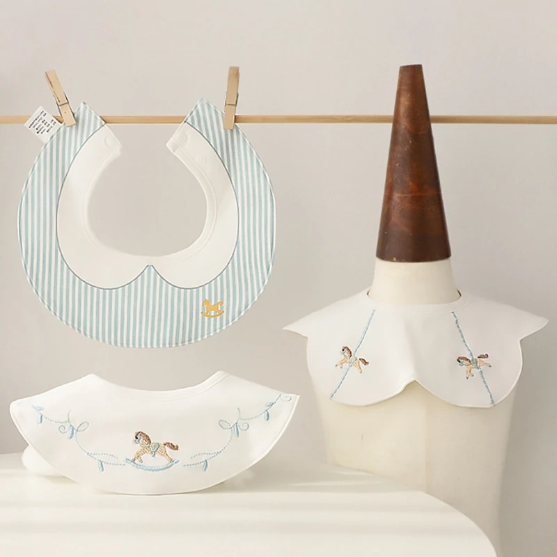 3Pcs Waterproof Bibs for Infants Embroidered Pattern Baby Bibs Comfortable Newborns Bibs Comfortable Cotton Bibs Gift