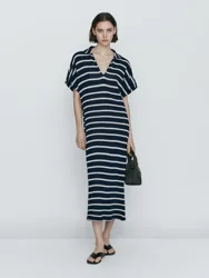 Ethereal MD 2024  autumn new style of Cotton blend casual striped POLO neck long dress