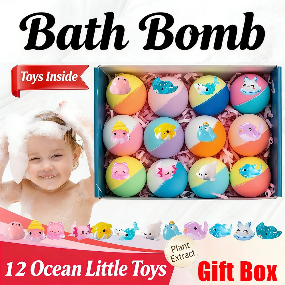 

12Pcs/Pack Surprise Gift Birthday Gifts with Toy Bath Bombs Gift Set Natural & Organic Spa Bath Fizzies
