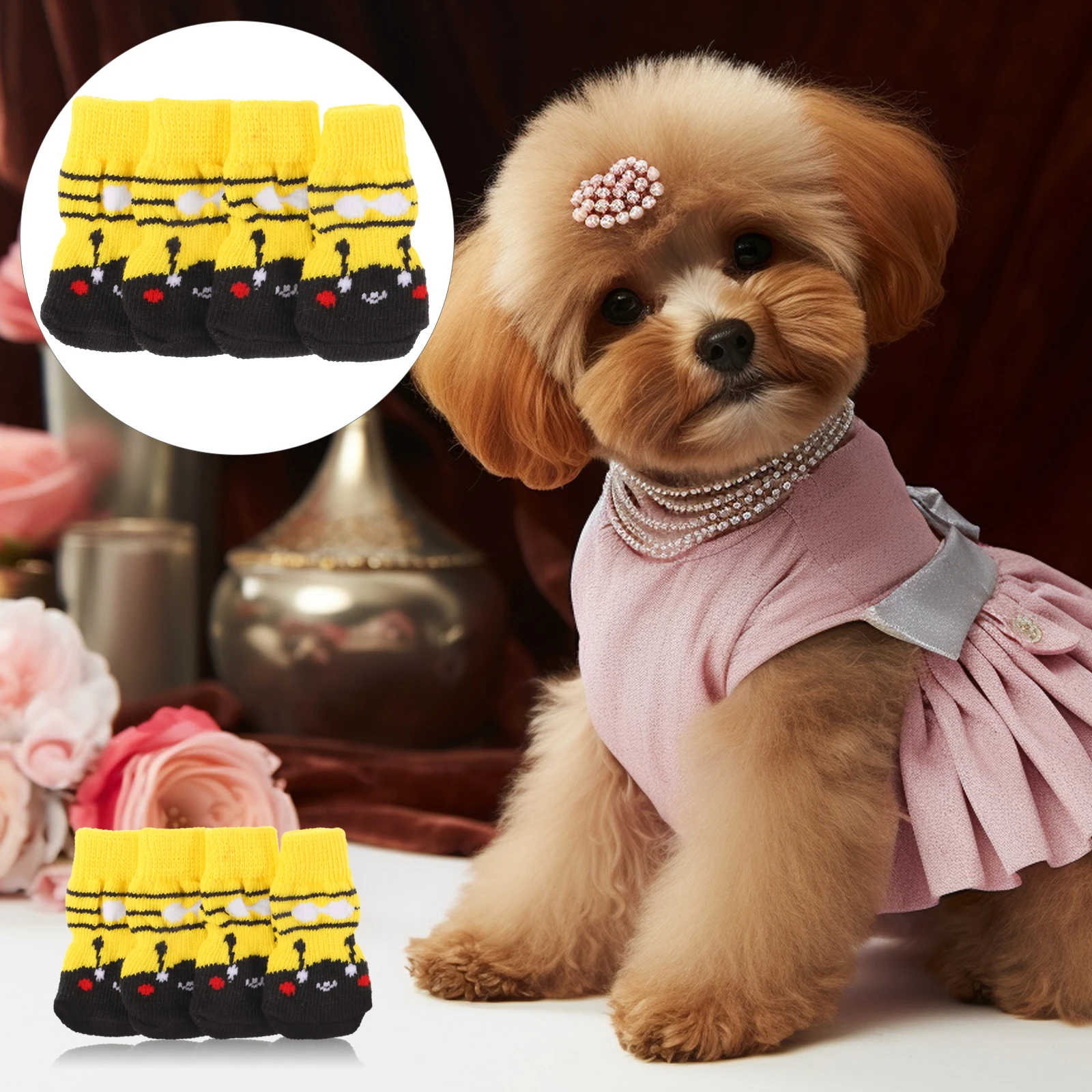 

4pcs Non-slip Bottom Pet Socks Breathable Cotton Replaceable Washable Protectors Small Dogs Travel Supplies Dog Paw