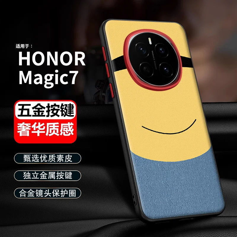 

Case For Honor Magic7 Pro RSR Metal Alloy Camera Frame Protection Independent Buttons Vegan Leather X60 Pro Case Cover
