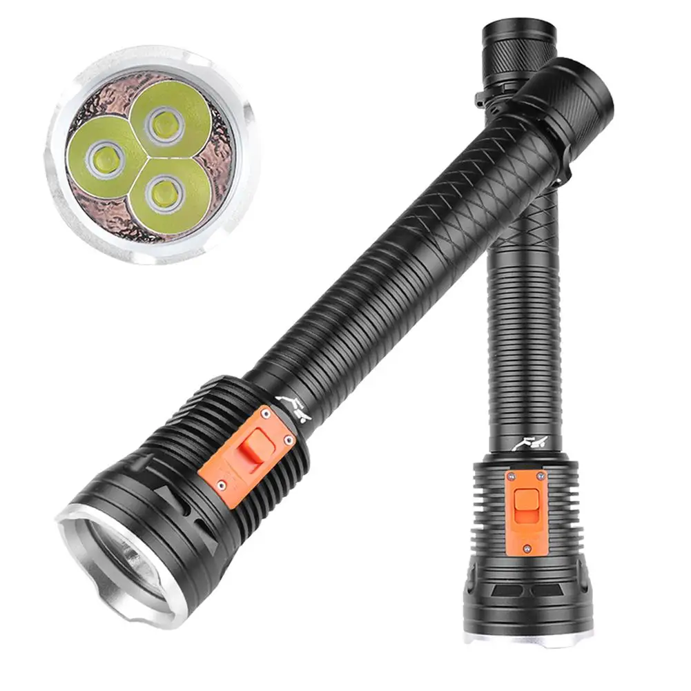 Linterna LED profesional de buceo, Luz fuerte, alto brillo, impermeable, doble propósito, 3 x XHP70, nuevo producto