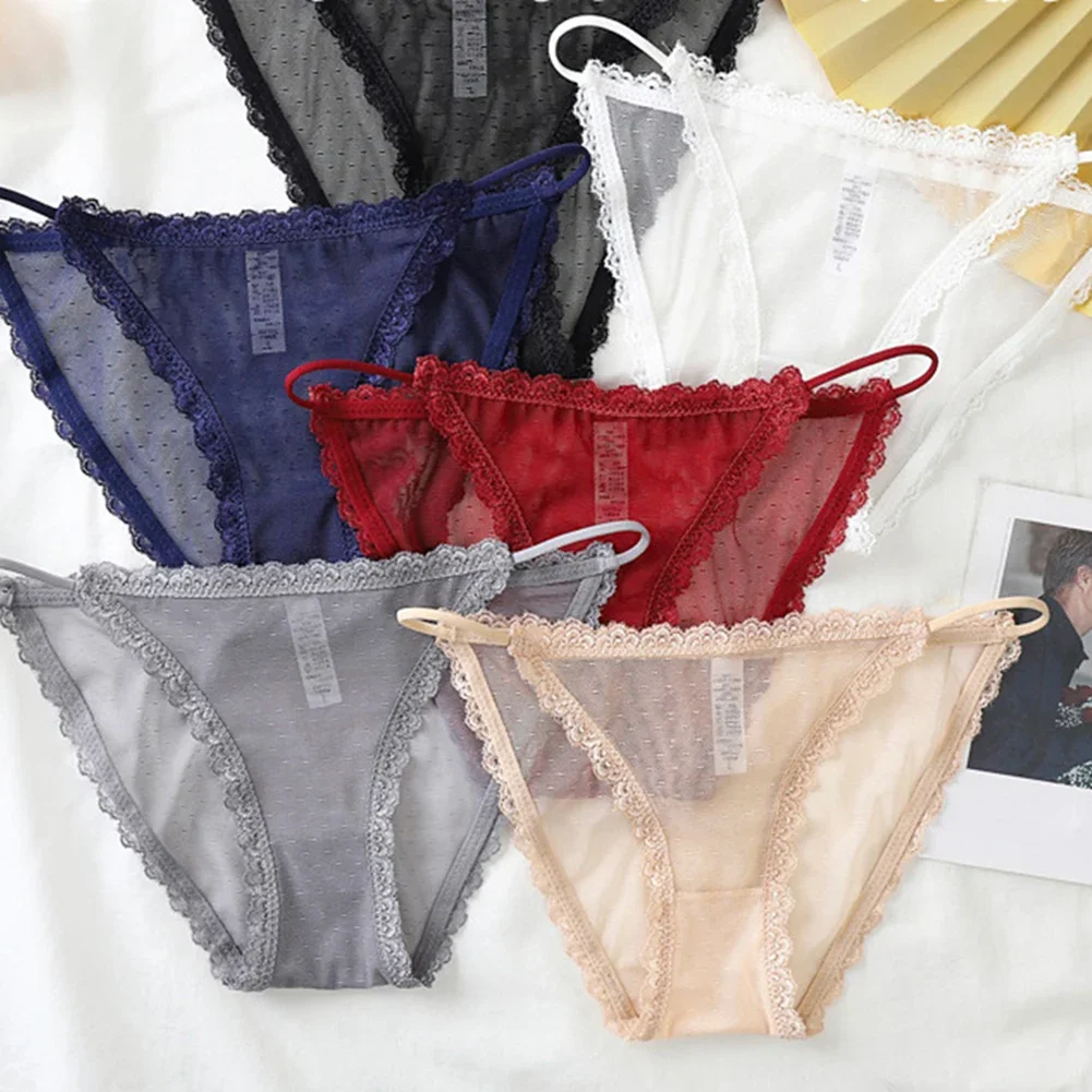 Women Underwear Elastic Seamless Ultra-Thin Sexy Lingerie Lace Hollow Out Color Women's Panties See Through Thin Sheer Lingerie
