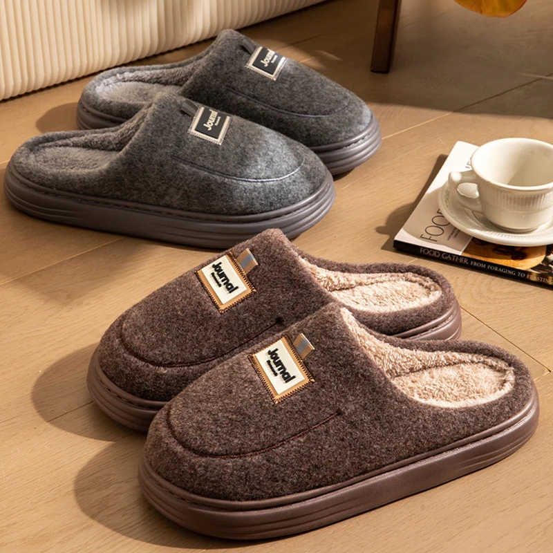 Winter Men's Slippers Home Platform Short plush Living Room Slippers Soft And Warm Indoor Men's Shoes Design model