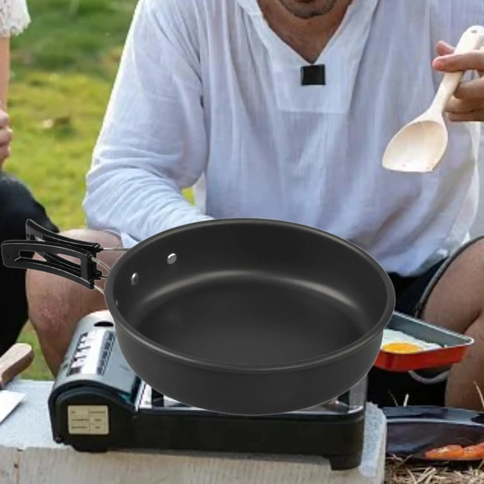 Frigideira de acampamento alça dobrável revestimento antiaderente leve mochila cozinhar panelas de acampamento para viagens piquenique churrasco