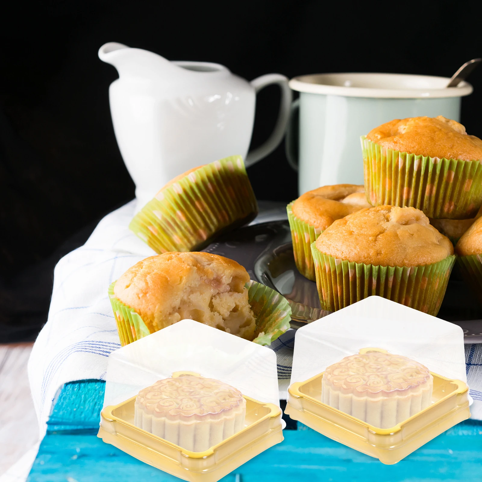 

50pcs Square Blister Dessert Packaging Food Grade Plastic Cake Containers Boxes Cupcake Boxes Kitchen Bar Supplies
