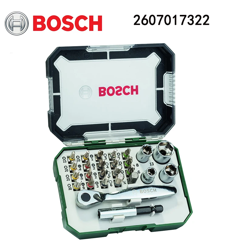 Bosch 2607017322 Screwdriver Bit And Ratchet Set With Colourcoded  Screwdriver Bit Set + Mini Ratchet Set 26pcs