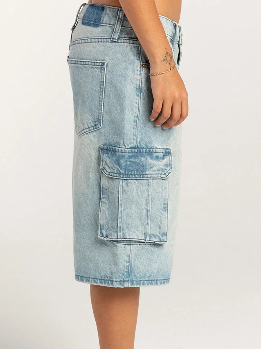 Nieuwe Mode Dames Zomer Denim Shorts Casual Effen Kleur Jean Korte Broek Met Zakken Voor Vakantie Strandclub Streetwear