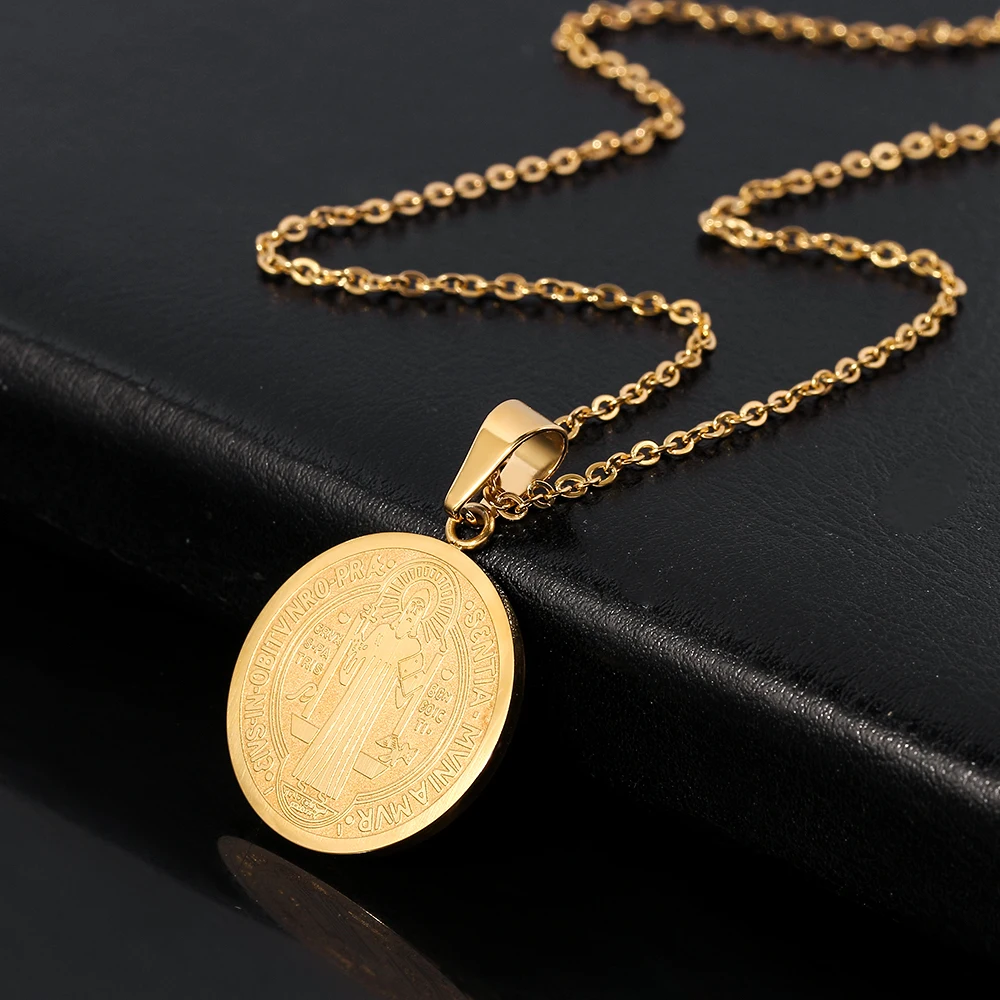 الكاثوليكية سانت بنديكت ميدالية قلادة قلادة |   قلادة سان بينيتو من الفولاذ المقاوم للصدأ للجنسين للنساء والرجال