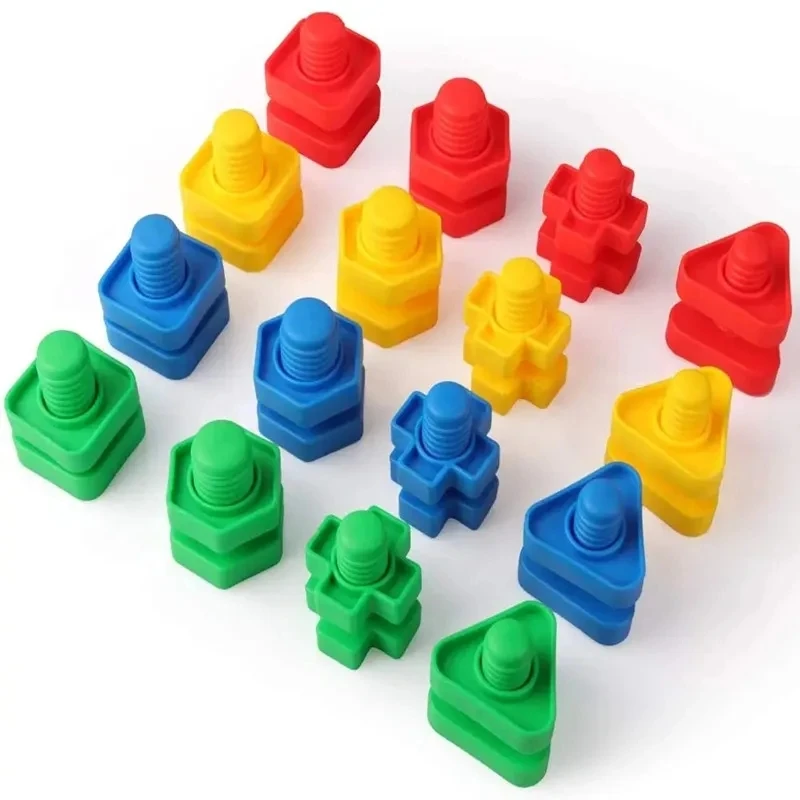 Juego de bloques de construcción Montessori para niños, juguetes educativos de clasificación, tuercas y pernos, formas, colores a juego, regalo divertido, 29 piezas