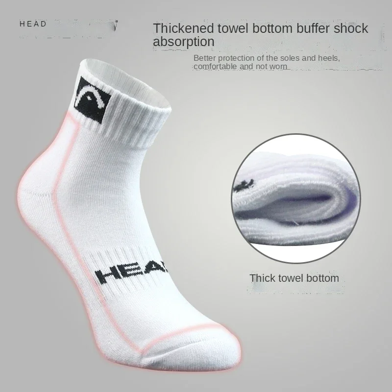 3 Pairs HEAD Socks Sport mid Sock men female badminton tennis cotton Towel Bottom Socks basketball tennis 25-28cm