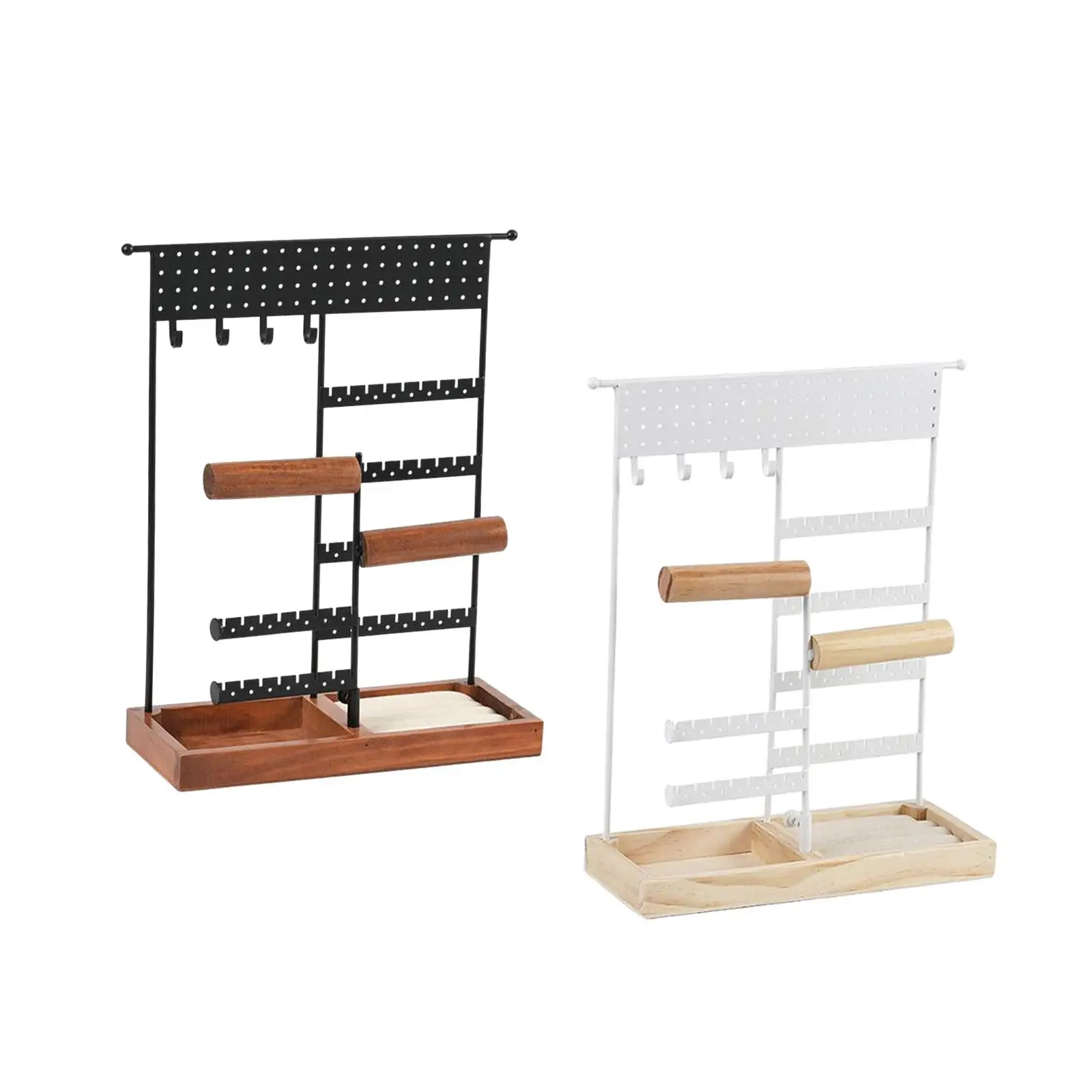 

Jewelry Display Stand with Wood Tray Tabletop Multi Layers Jewelry Storage Rack Earring Holder for Bangle Watch, Rings