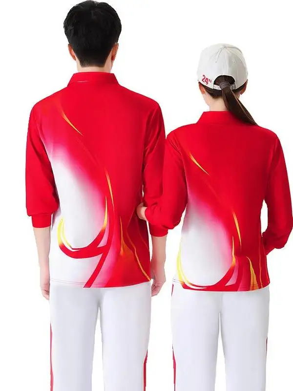 JinGuan 新型クラウド柄ロングスリーブTシャツ スポーツフィット ランニングアップ オペレーションスクエアダンスTシャツ