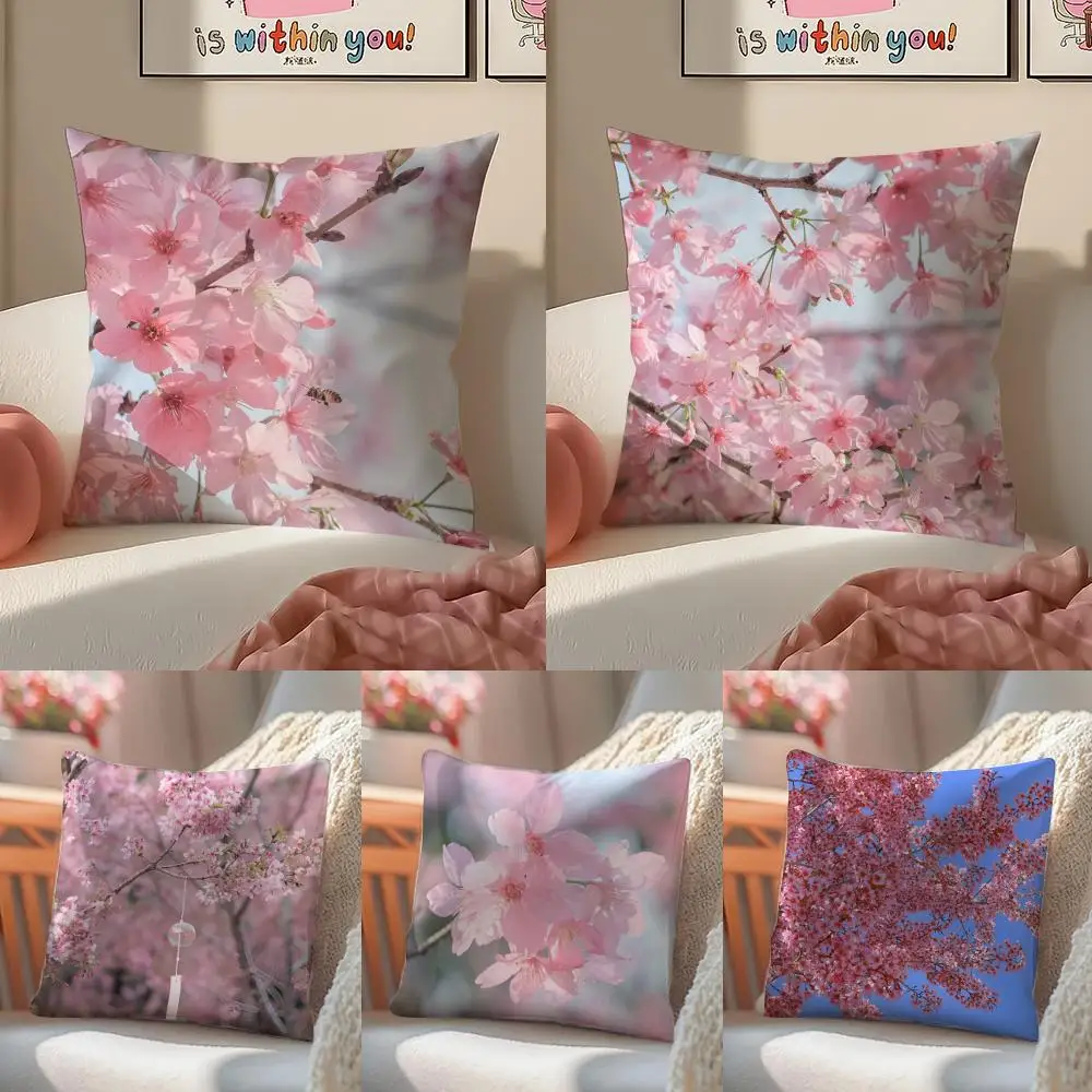 

Fashion Beautiful Floral Cherry Blossom Cushion Cover Pillowcase Short Plush Invisible zipper Room Sofa Cushion Cover