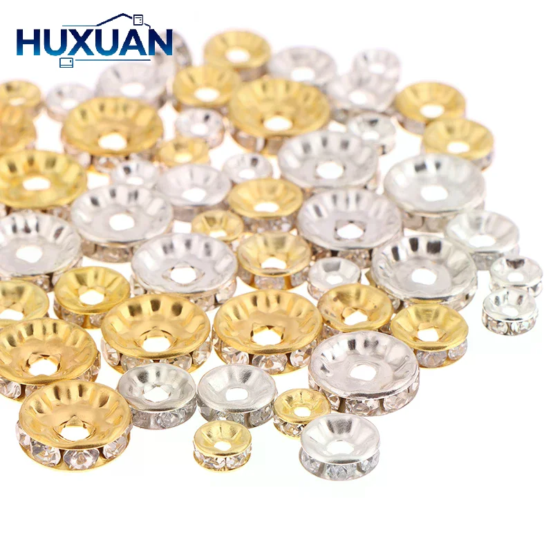 100pcs 5/7/10mm Rondelle Disc 316 Stainless Steel Crystal Spacer Beads With Rhinestone For Jewelry Making DIY Bracelet